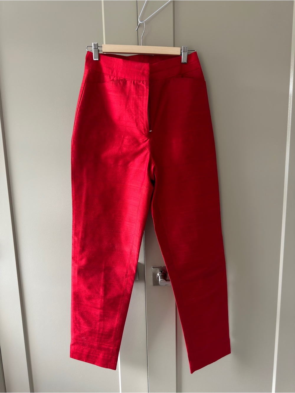 Raw Silk Tailored Pants in Red